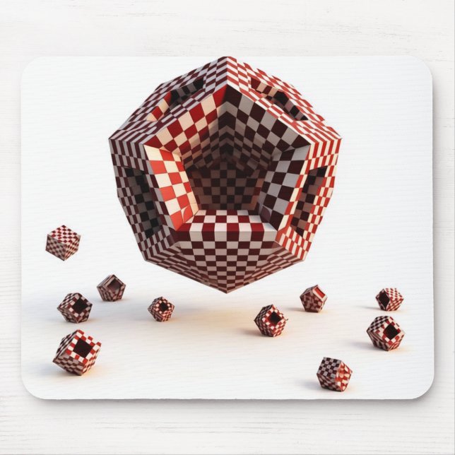 Rot-Weiß-Schachbrett-Geometrieobjekte Mousepad (Vorne)