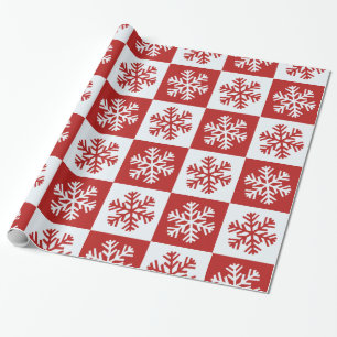Rot-Weiß-Schachbrett-Schneeblumen-Geschenkpapier Geschenkpapier