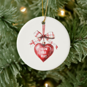 Rot Weiß Schleife Herz Keramik Ornament