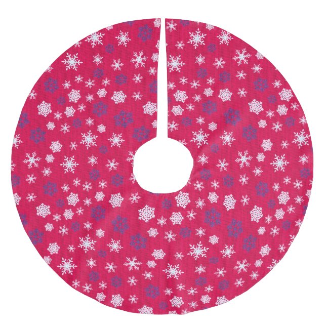 Rot-Weiß-Schneeflocken-Weihnachtsmuster Polyester Weihnachtsbaumdecke (Vorderseite)