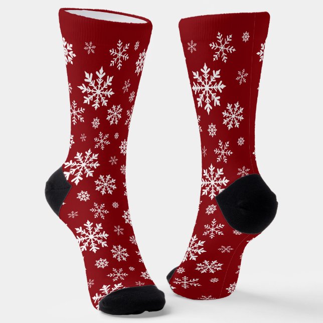 Rot-Weiß-Schneemuster-Winterdesign Socken (Gewinkelt)