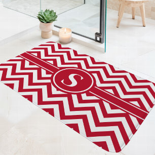 Rot-Weiß-Schrägstrich-Monogramm Badematte