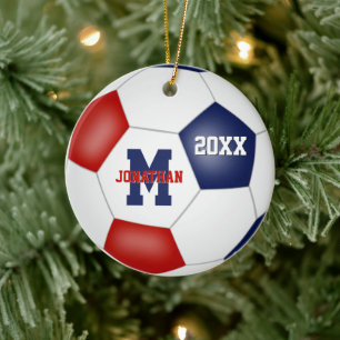 Rot-Weiß-Schulgeist Jungen Mädchen Fußball Keramik Ornament