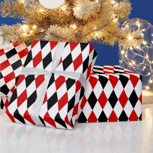 Rot Weiß Schwarz Harlekin Diamantmuster Geschenkpapier
