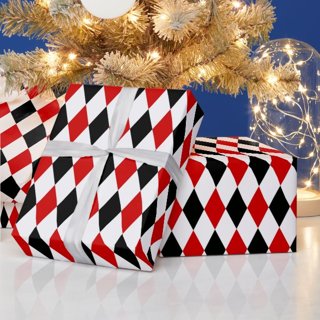 Rot Weiß Schwarz Harlekin Diamantmuster Geschenkpapier (Feiertage)