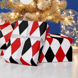 Rot Weiß Schwarz Harlekin Diamantmuster Geschenkpapier