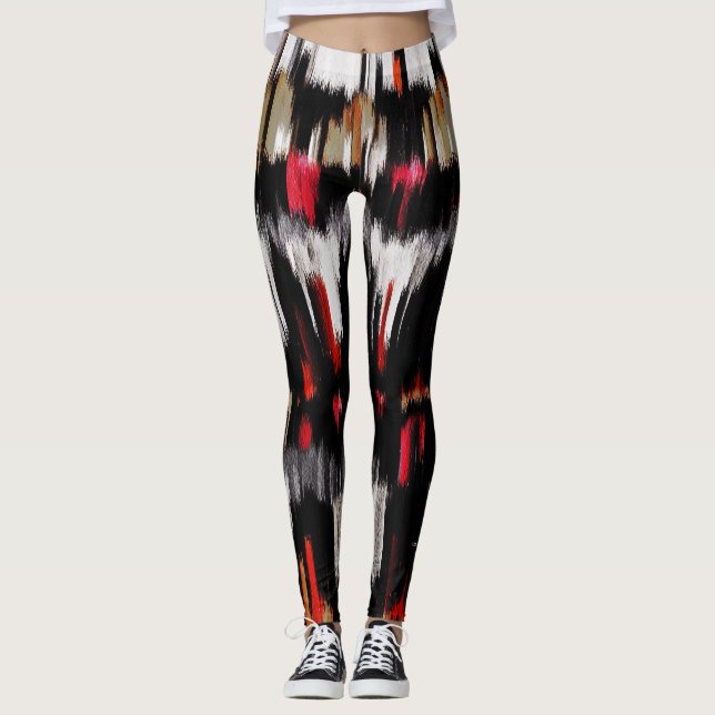 Rot-Weiß-Schwarz-weiße Abstrakte Malerei Leggings (Vorderseite)