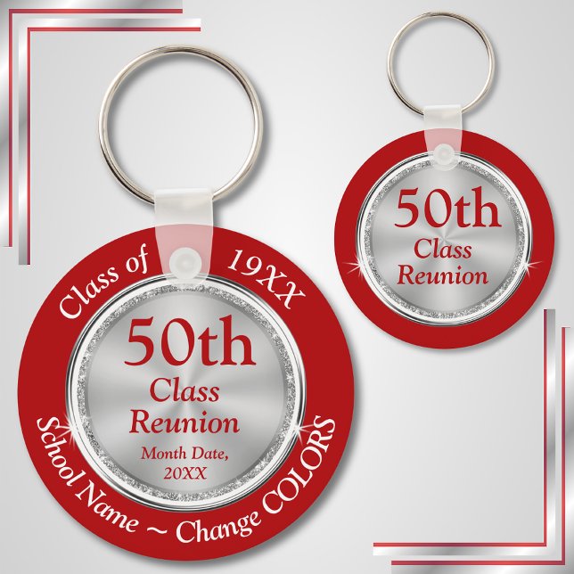 Rot, Weiß, Silver Custom, Class Wiedersehen Souven Schlüsselanhänger (50th Class Reunion Party Favors. Red, White and Silver, High School Reunion Ideas. 50th Reunion. )