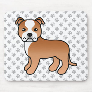 Rot-Weiß-Staffie Süßer Cartoon-Hund & Pfoten Mousepad