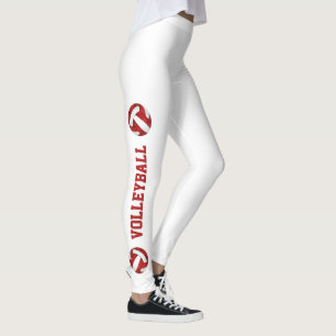 Rot-Weiß-Team Farben Volleyballs Text auf Bein Leggings