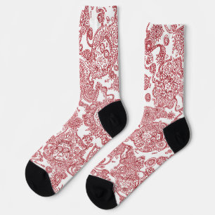 Rot-Weiß-Totenkopf-Muster Socken