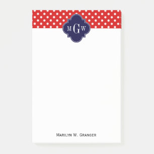 Rot Weiß Tupfen Navy Vierpass 3 Monogramm Post-it Klebezettel