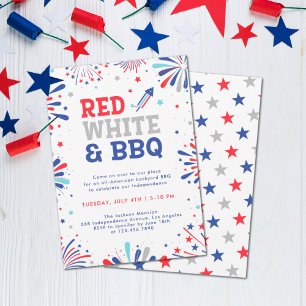 Rot weiß und BBQ 4. Juli patriotische Feuerwerk Einladung