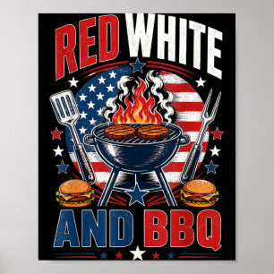Rot Weiß Und Bbq 4. Juli Patriotischer Bbq USA Poster