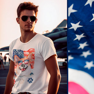 Rot Weiß und Blau Amerikanischer Hund Corgi 4. Jul T-Shirt