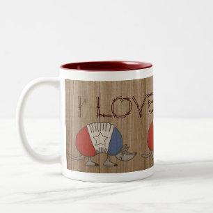 Rot, Weiß und Blau Armadillo-I-Liebe Texas Zweifarbige Tasse