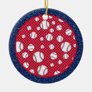 Rot Weiß und Blau Baseball Keramik Ornament