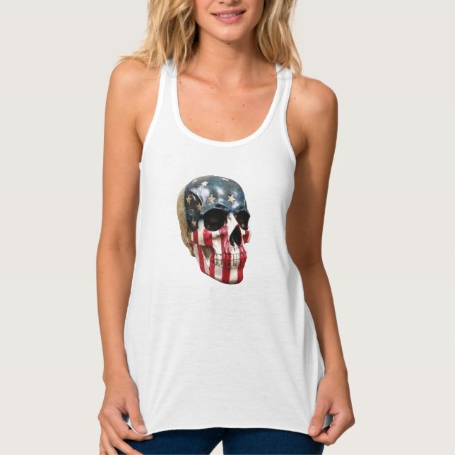 Rot Weiß und Blau bemalt realistischen Schädel auf Tank Top (Vorderseite)
