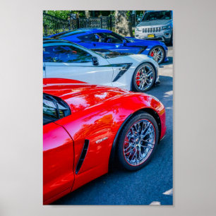 Rot-Weiß und Blau-Chevrolet-Corvette C7 Poster