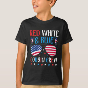 Rot-Weiß und Blau-Cousin Crew Vintag 4. Juli T-Shirt