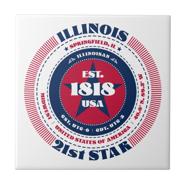 Rot, Weiß und Blau der Illinois Keramik Tile Fliese (Vorderseite)