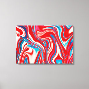 Rot-Weiß und Blau-Farbe Pouring Canvas Print Leinwanddruck