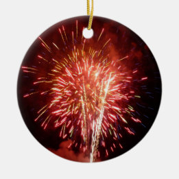 Rot, Weiß und Blau Feuerwerke II Patriotisch Keramik Ornament