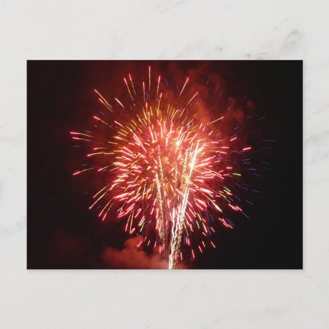 Rot, Weiß und Blau Feuerwerke II Patriotisch Postkarte (Vorderseite)