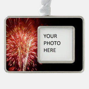 Rot, Weiß und Blau Feuerwerke II Patriotisch Rahmen-Ornament Silber