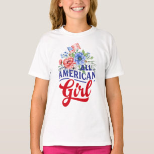 Rot weiß und blau floral All American Girl T-Shir T-Shirt
