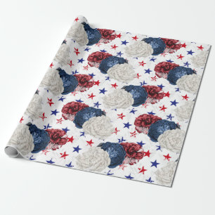 Rot, Weiß und Blau Florales USA-Muster Geschenkpapier