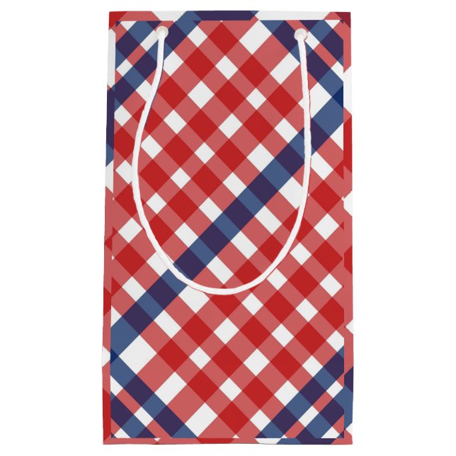 Rot, Weiß und Blau Gingham Kariert Kleine Geschenktüte (Vorderseite)