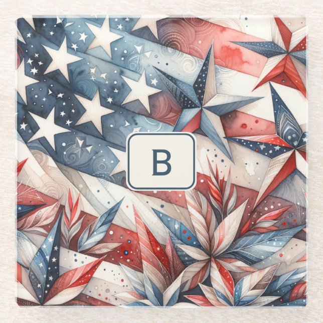 Rot weiß und Blau Glasuntersetzer (Vorderseite)