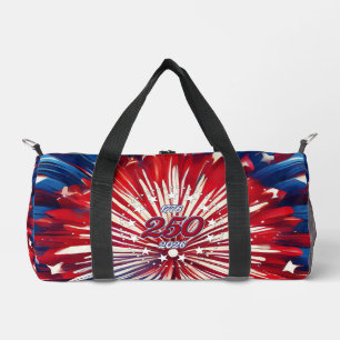 Rot, Weiß und Blau Grafik Feuerwerk Duffle Bag