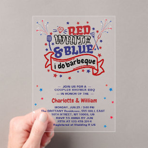 Rot Weiß und Blau ich mache BBQ Paar Brautparty Acryleinladungen