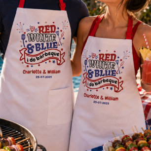 Rot Weiß und Blau ich mache BBQ Paar Brautparty  Schürze