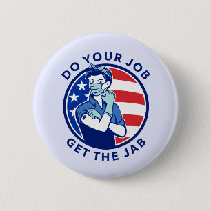 Rot, Weiß und Blau Impfung Button