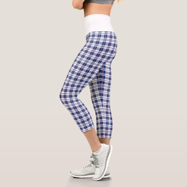 Rot, Weiß und Blau Kariert Capri Leggings (Links)