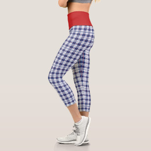 Rot, Weiß und Blau Kariert Capri Leggings