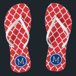 Rot-Weiß und Blau-marokkanisches Quatrefolienmonog Flip Flops<br><div class="desc">Maßgeschneiderte,  bedruckte Flop-Sandalen mit einem stilvollen marokkanischen Quartrefolienmuster und einem eigenen Monogramm oder einem anderen Text in einem Kreisrahmen. Klicken Sie auf Anpassen,  um Schriftart und Farben zu ändern oder eigene Bilder hinzuzufügen,  um ein einzigartiges Design zu erstellen!</div>