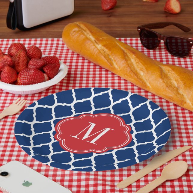 Rot-Weiß und Blau-marokkanisches Quatrefolienmonog Pappteller (Picknick)