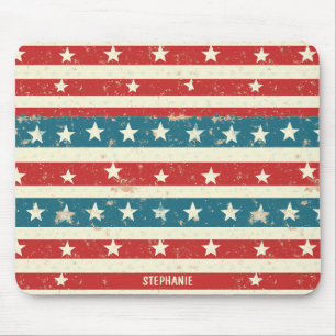 Rot, Weiß und Blau mit Sternen im Vintage-Look Mousepad