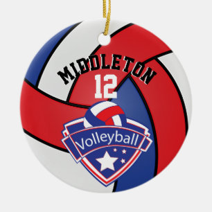 🏐 Rot, Weiß und Blau Personalisieren Volleyball Keramik Ornament