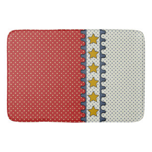 Rot, Weiß und Blau - Polka Dots, Streifen, Senf Badematte