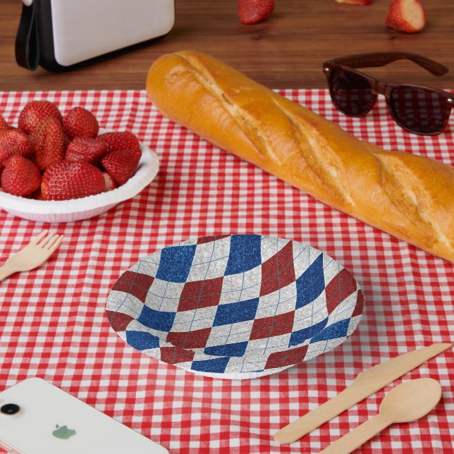 Rot, Weiß und Blau Raute 4. Juli Glitzer Pappteller (Picknick)
