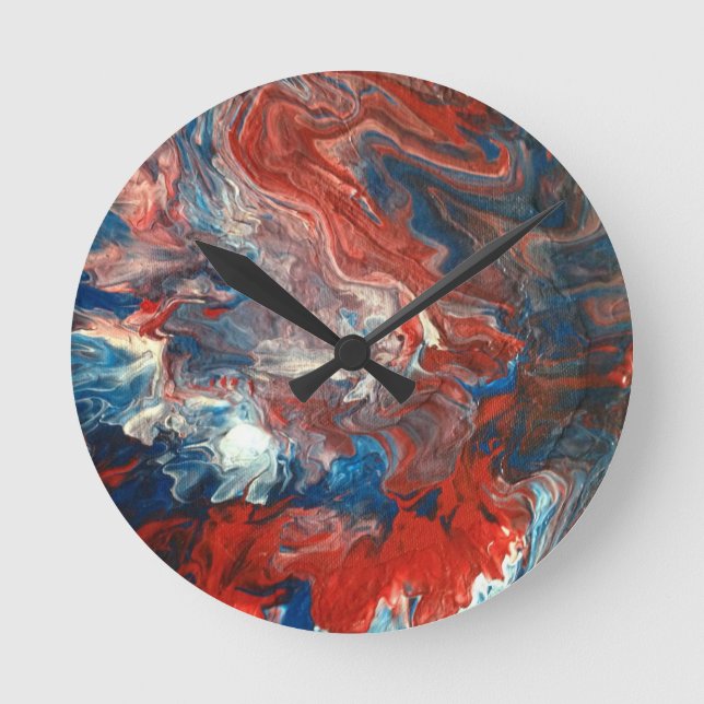 Rot, Weiß und Blau Runde Wanduhr (Vorderseite)