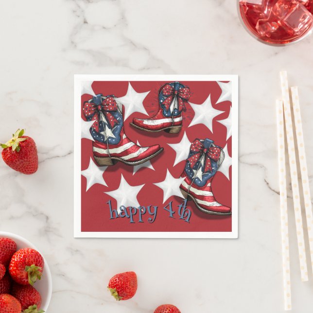 Rot, weiß und blau Stiefel und Bows Serviette (Beispiel)