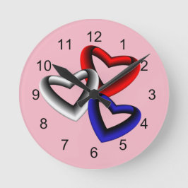 Rot-Weiß und Blau-strahlende Herzen Runde Wanduhr
