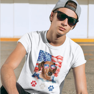 Rot Weiß und Blau Süßer Dachshund Hund 4. Juli T-Shirt