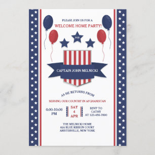 Rot Weiß und Blau Willkommen Zuhause Einladung